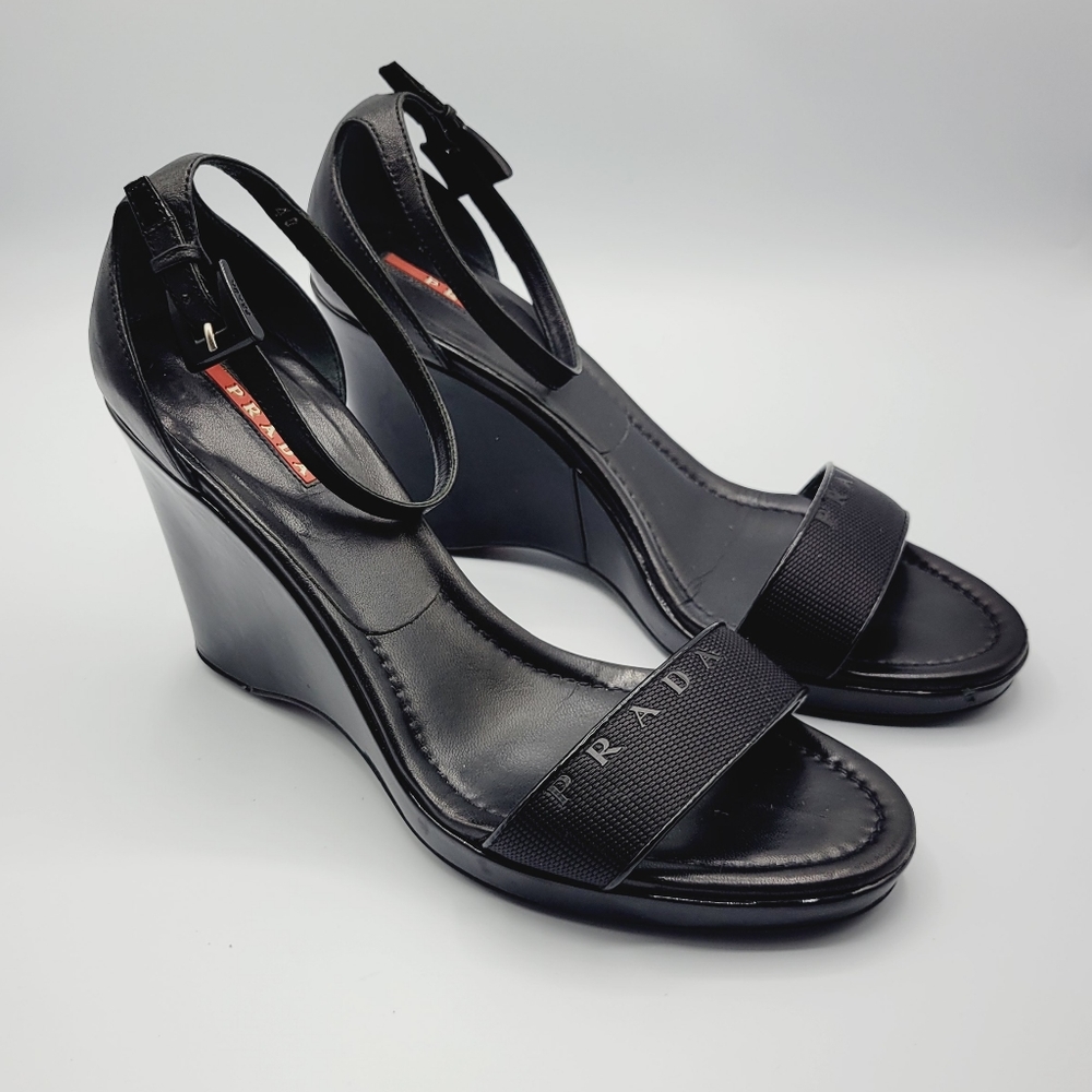 Prada Wedge Sandals | Black | Strap